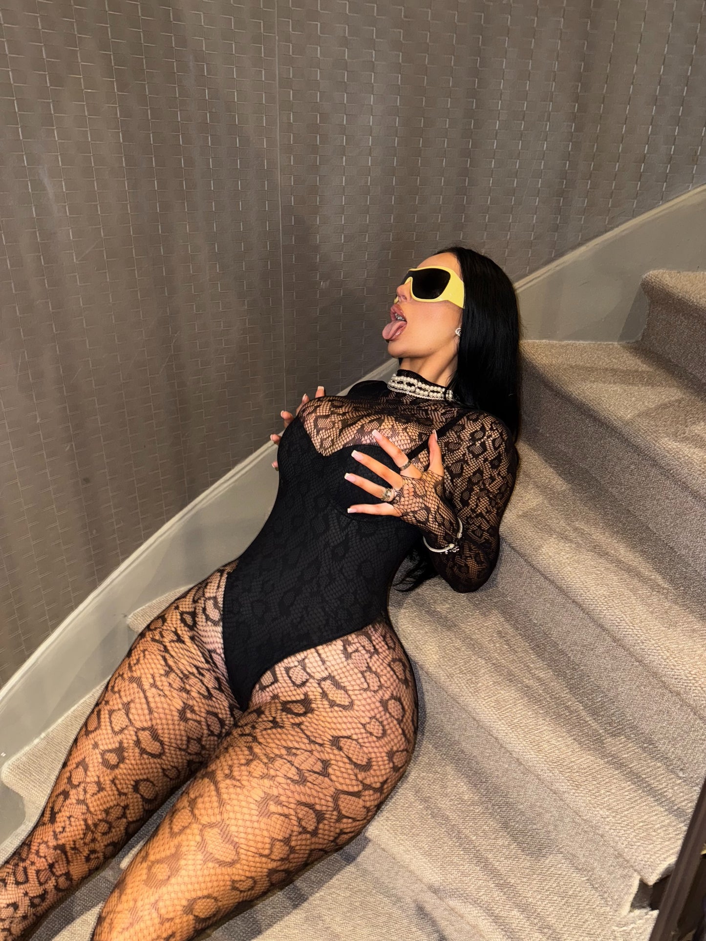 Black Rick lace mesh jumpsuit
