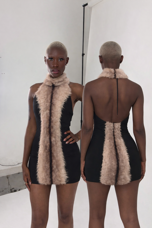 Faux mink mini dress